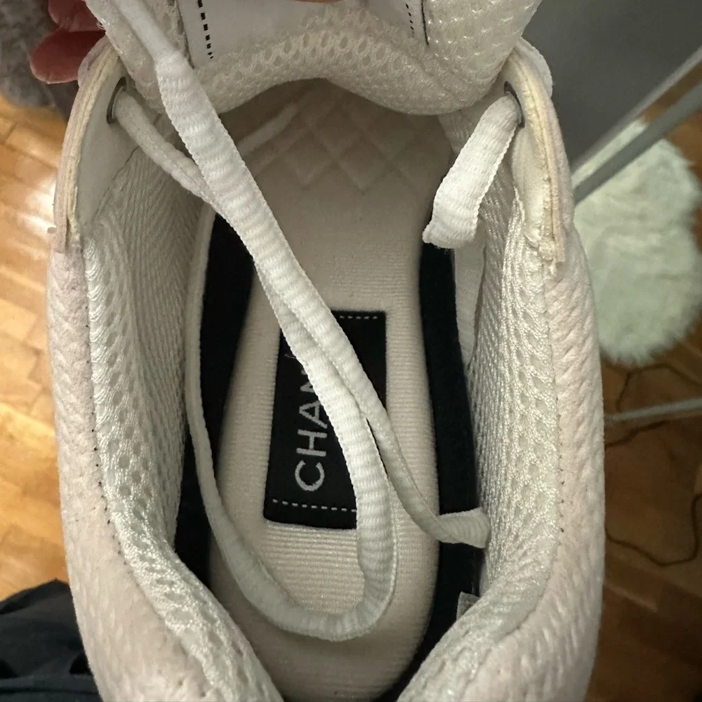 CHANEL Women's Light Pink and White Sneakers